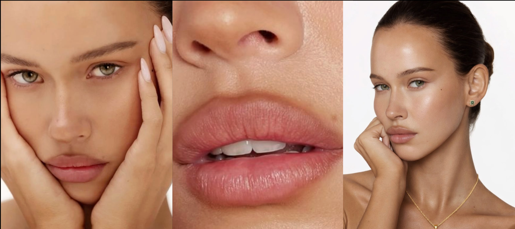 Close-up results from Juvly Aesthetics treatments — skin, lips, and complexion